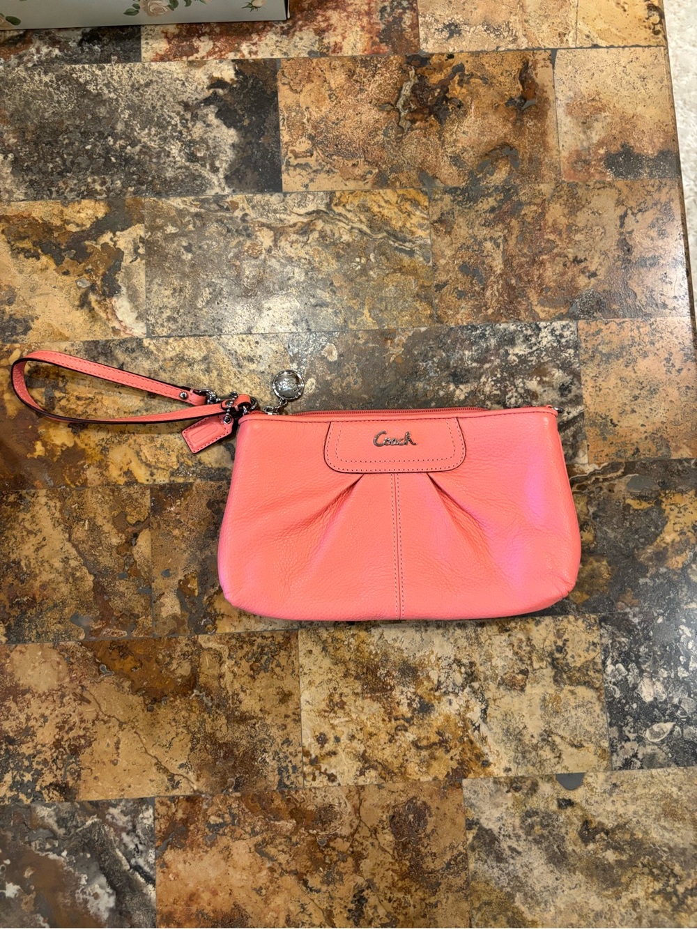 Coach Coral Pink Leather Wristlet Clutch